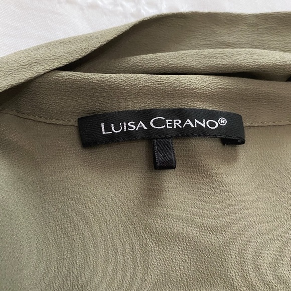 LUISA CERANO MUTED OLIVE GREEN ACETATE SILK BLEND LONG SLEEVE SHIFT DRESS - 16 - Picture 6 of 12
